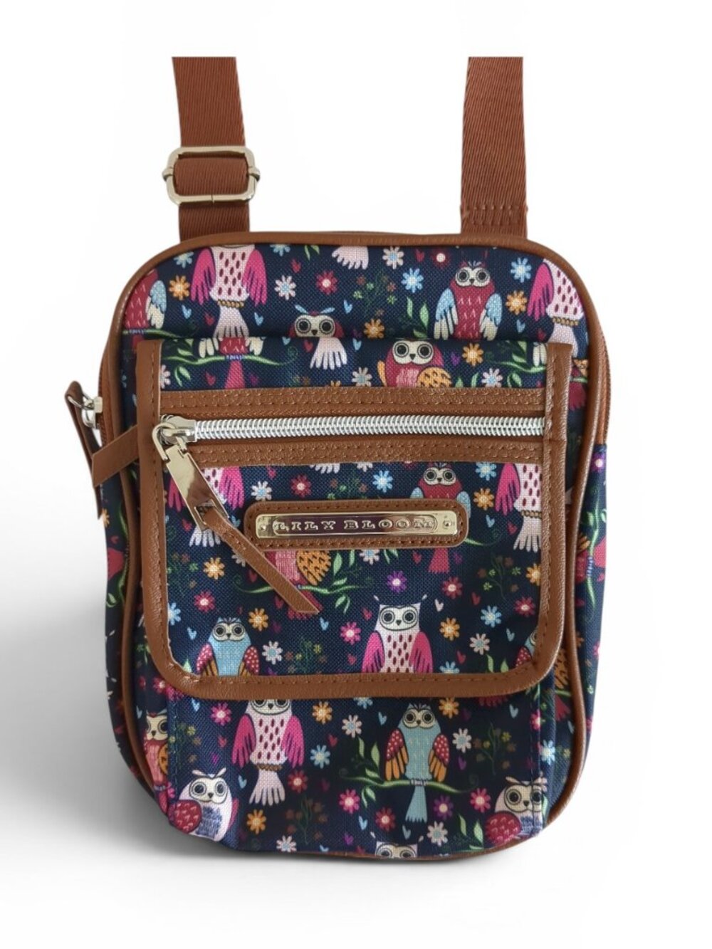 LILY BLOOM Woman's Owl Print Adjustable Strap Multiple Pockets Crossbody